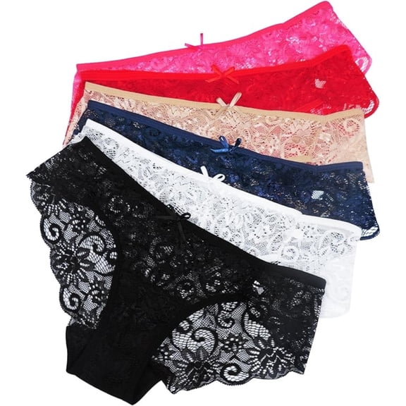 Sunm Boutique Women's Lace Cheeky Panties, 6-Pack Low Rise Bow Design