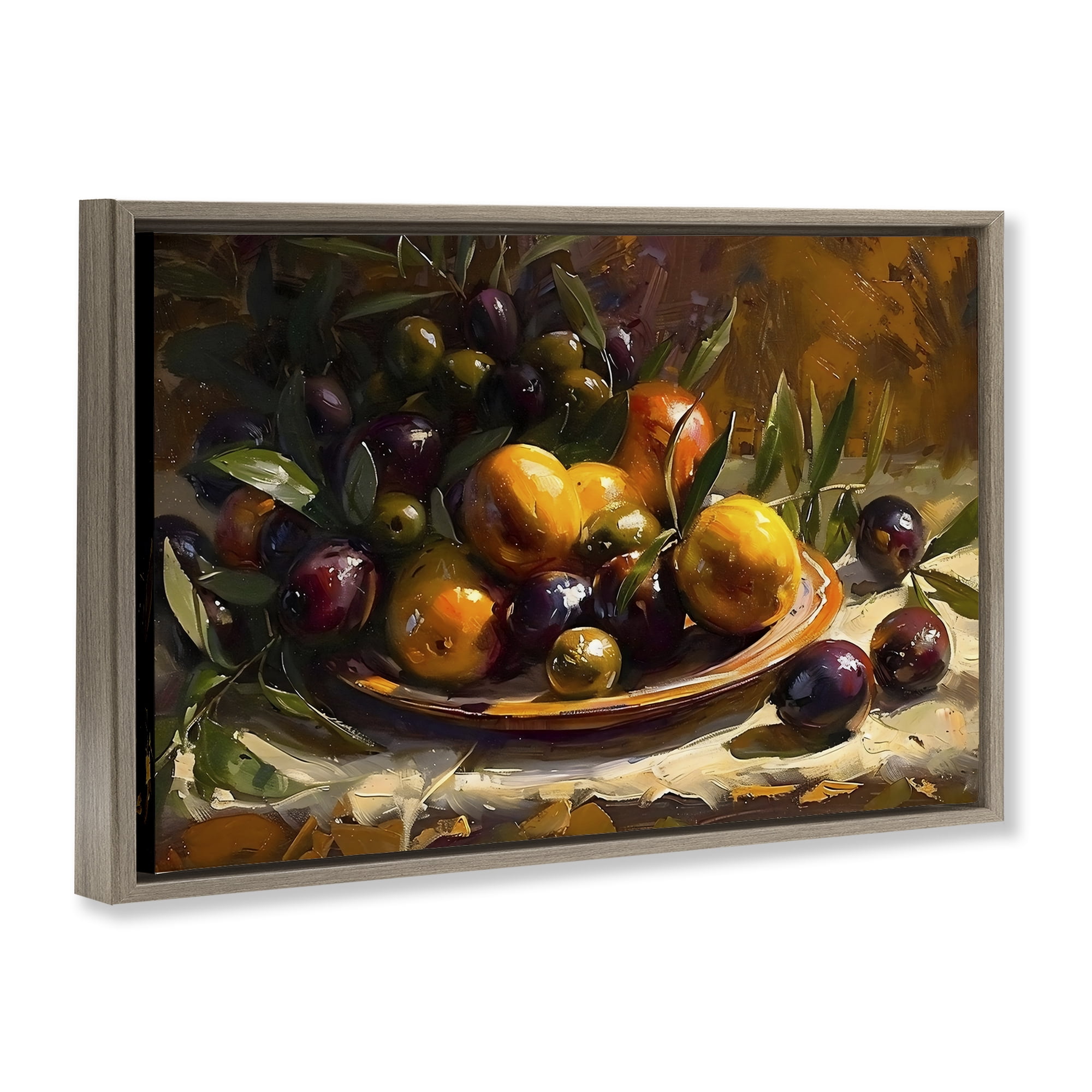 Stupell Industries Array of Olives & Citrus Brown Framed Floater Canvas Wall Art, design by Creative Studio