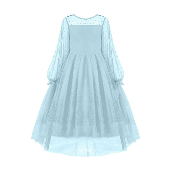 Ruyang Teen Kids Girls Mesh Tulle Dress Elegant Pageant Birthday Long Sleeve Ruffles Smocked Dresses Clothes Summer Breathable