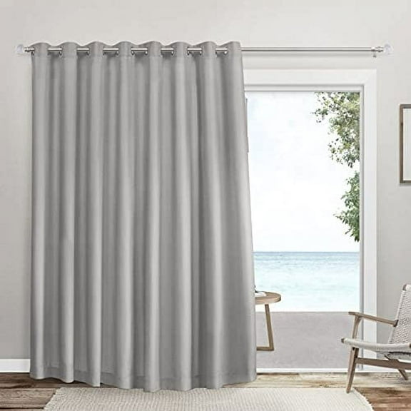 Exclusive Home Sateen Twill Woven Room Darkening Blackout Wide Patio Grommet Top Single Curtain Panel, 100"x96", Silver