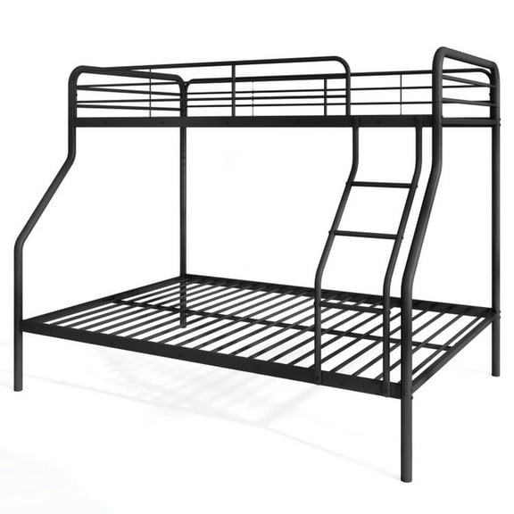 Spaco Twin Over Full Bunk Bed with Ladder and Full-length Guardrails, Bunk Bed Frame for Indoor as Bedroom, Black