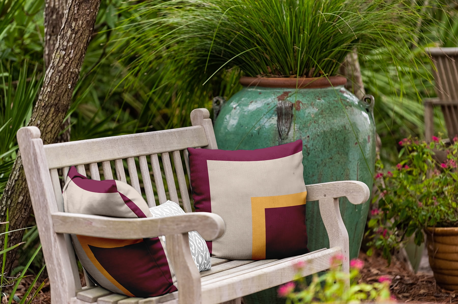 16" x 16" Simply Daisy Bold Blocks Indoor/Outdoor Pillow, Maroon Red Qty 1