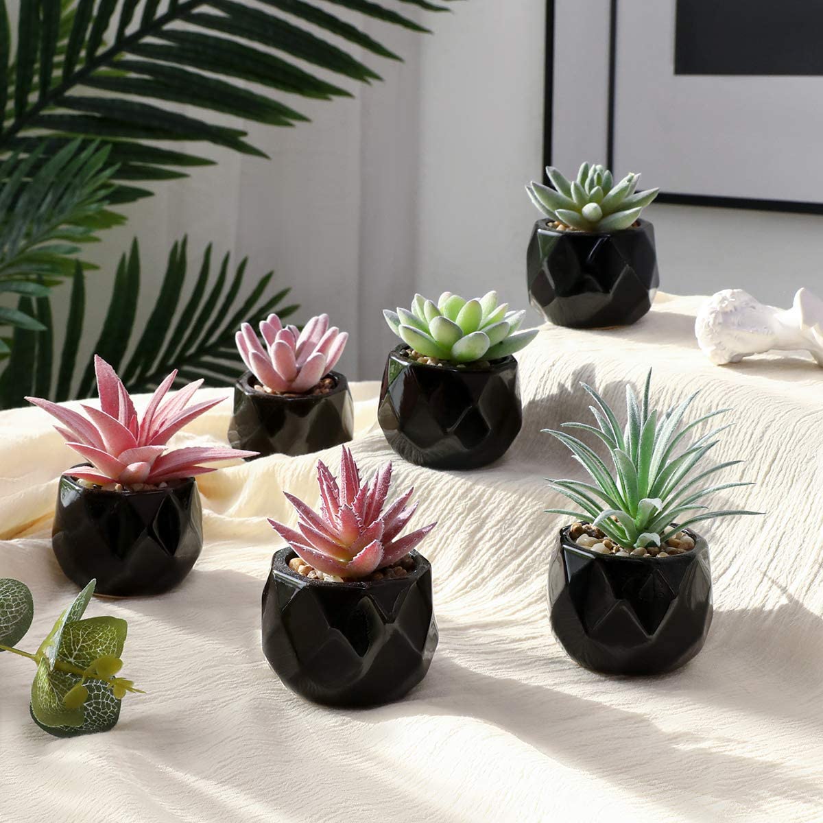 Artificial Mini Succulents 6 Packs Faux Succulents in Ceramic Pots Fake Greenery Plant for Home Decor