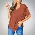 thumbnail image 2 of Women's Vintage Comfy Casual Shirts Solid Color Dressy Casual Tops for Lady V Neck Blouse Fashion 2024 Summer Clothes for Teen Girls Short Sleeve Loose Fit Flowy Tunic Tops Wine T Shirts XXL, 2 of 6