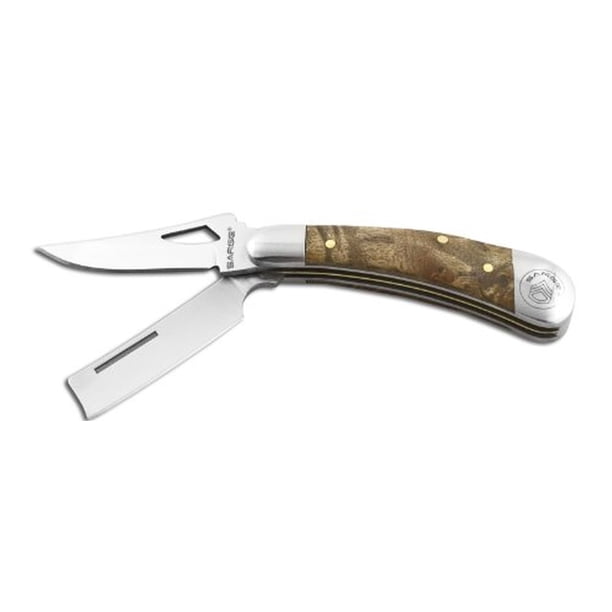 Sarge Sk 403 Two Blade Razor Pocket Knife W Ss 1 3 4 Blade Burl Wood Handle Walmart Com