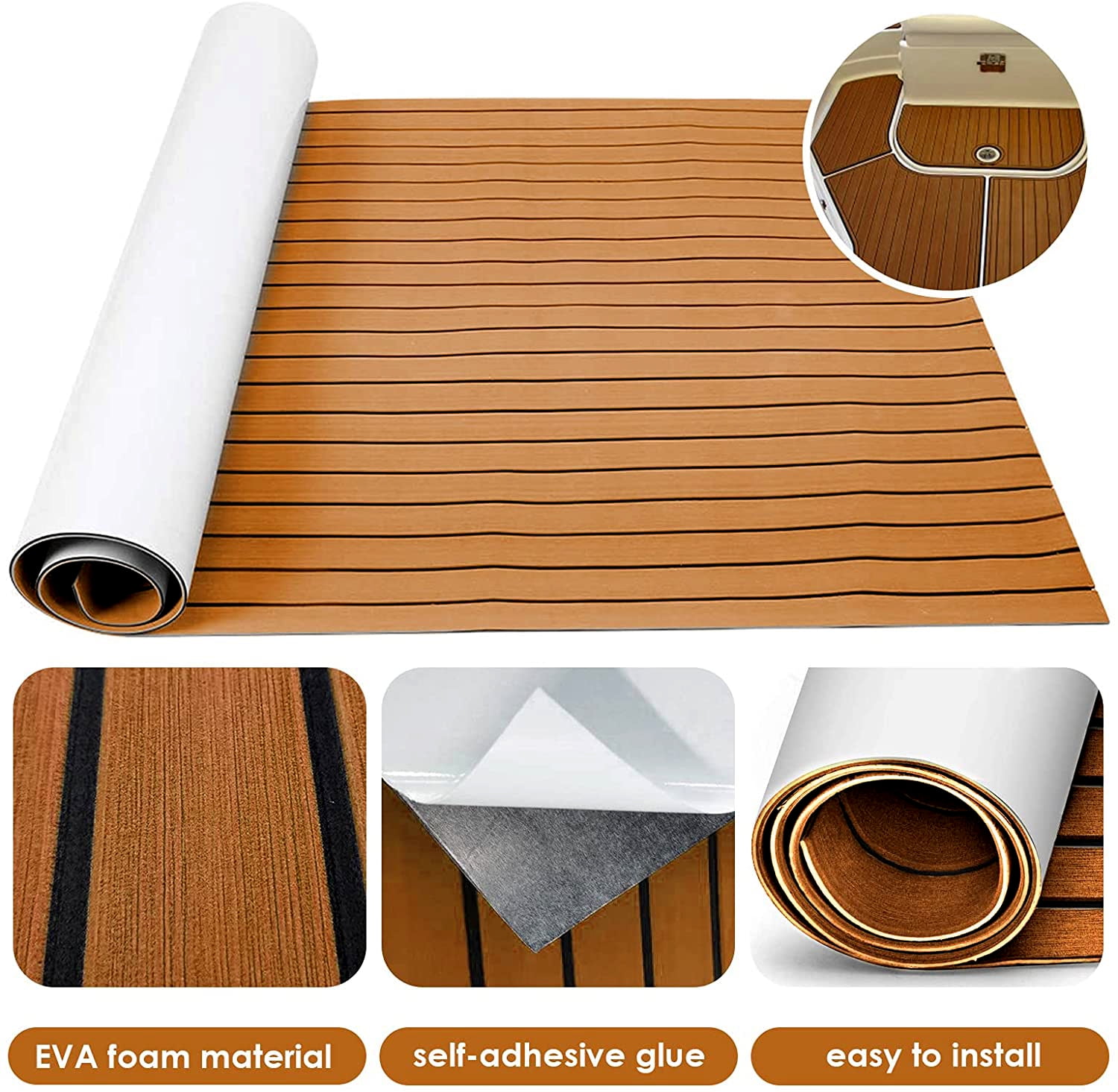 Details about   EVA Foam Faux Teak Boat Decking Sheet 74.8" x 17.7" Non-Skid Self-Adhesive Sea 