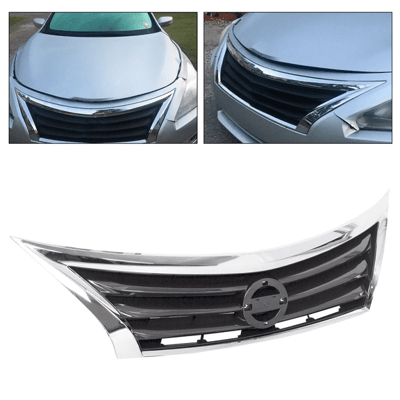 For Nissan Altima 2013 2014 2015 Front Bumper Upper Grille Black w/ Chrome Trim