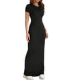 thumbnail image 3 of Women'S Solid Color Elegant Slim Fit Short Sleeve Dress Maxi Gown Casual Summer Chic Wear, 3 of 9