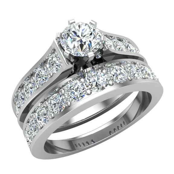 Riviera 14K Wedding Rings for Women Bridal Set Round Cut 1.80 Carat 14K White Gold