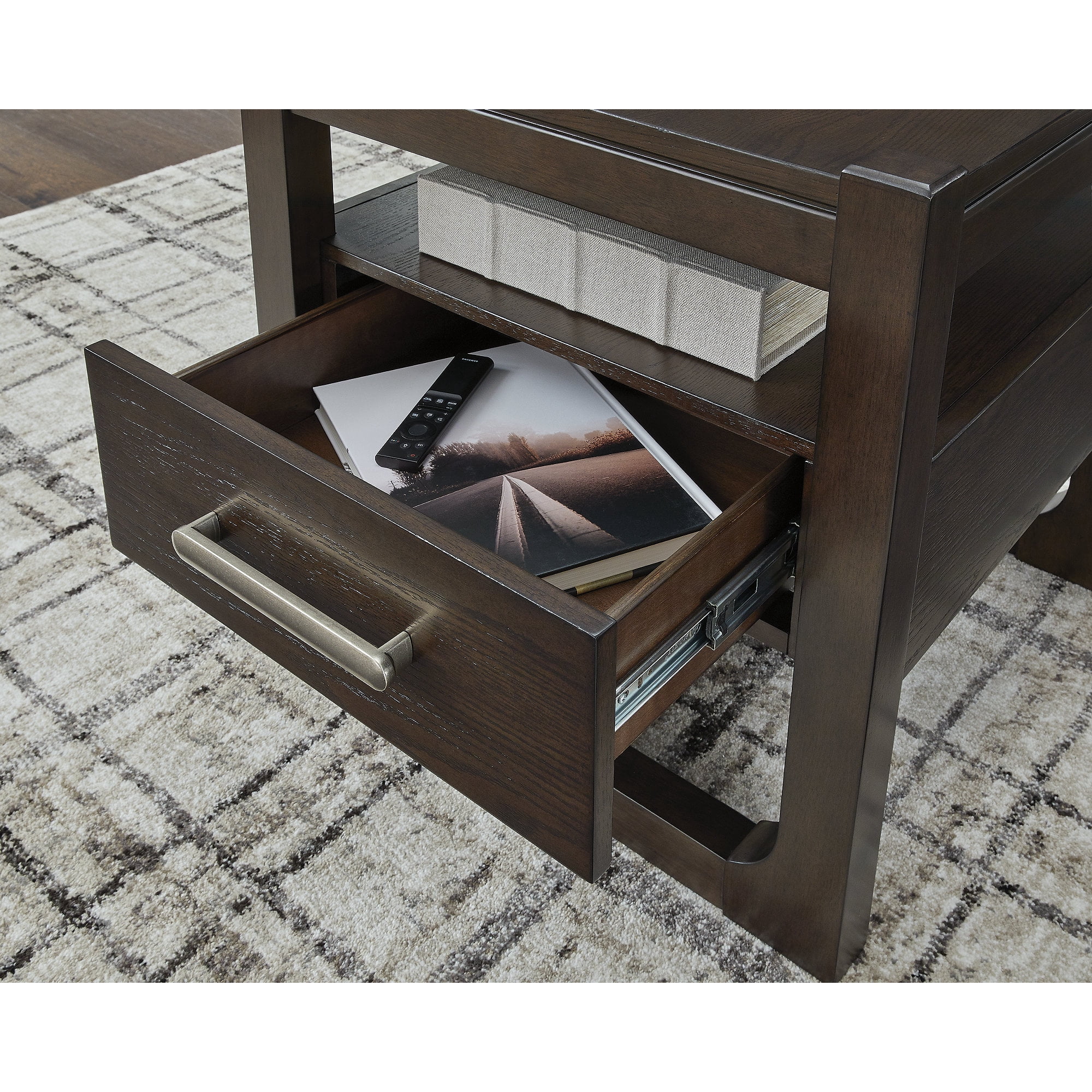 Signature Design by Ashley Breckington Contemporary End Table with Storage Drawers, Dark Brown