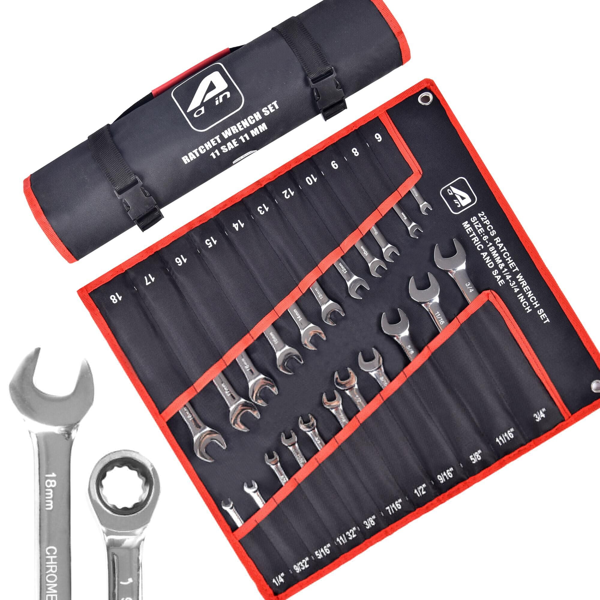 Wrench Set Metric Combination 24 Piece Mechanics Tool Case Garage Kit Work SAE 