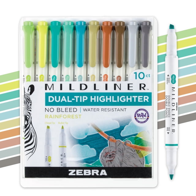 Rotulador Marker Zebra Pen Mildliner de doble punta, paquete de 10