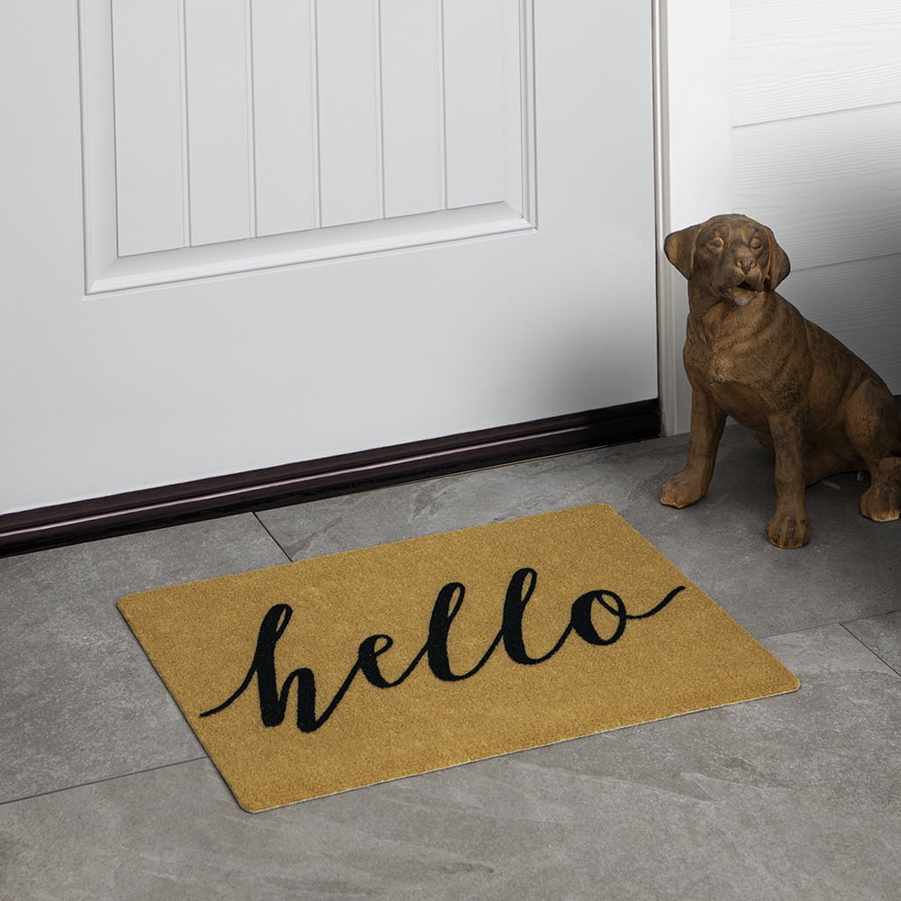 Mainstays Sincere Hello Polyester Indoor/Outdoor Doormat, Tan, 18" x 24"