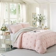 thumbnail image 2 of Pink Tufted Heart Dot Duvet Cover Boho Ultra Soft Jacquard Embroidery Shabby Chic Washed Microfiber Bedding Set,Twin Size, 2 of 5