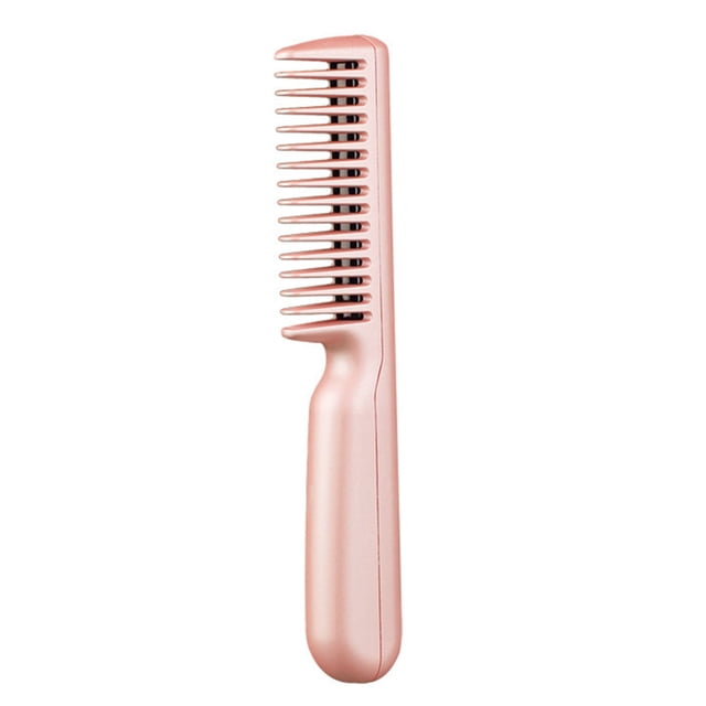 Plancha de Pelo EléCtrica InaláMbrica y Rizador 2 en 1 Peine Seco Mini Carga USB Alisado en Caliente Rosa