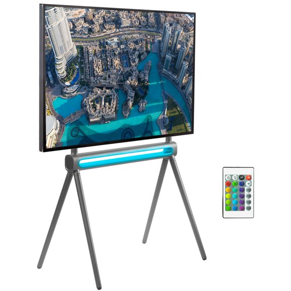 VIVO Metal Easel Studio 49" to 70" TV Adjustable Floor Stand with RGB Lights
