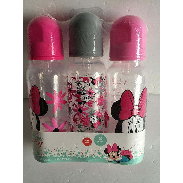 Baby Bottles 9 oz for Girls | 3 Pack of Disney Bows and Dots Minnie Infant Bottles for Newborns and All Babies | BPA-Free Plastic Baby Bottle for