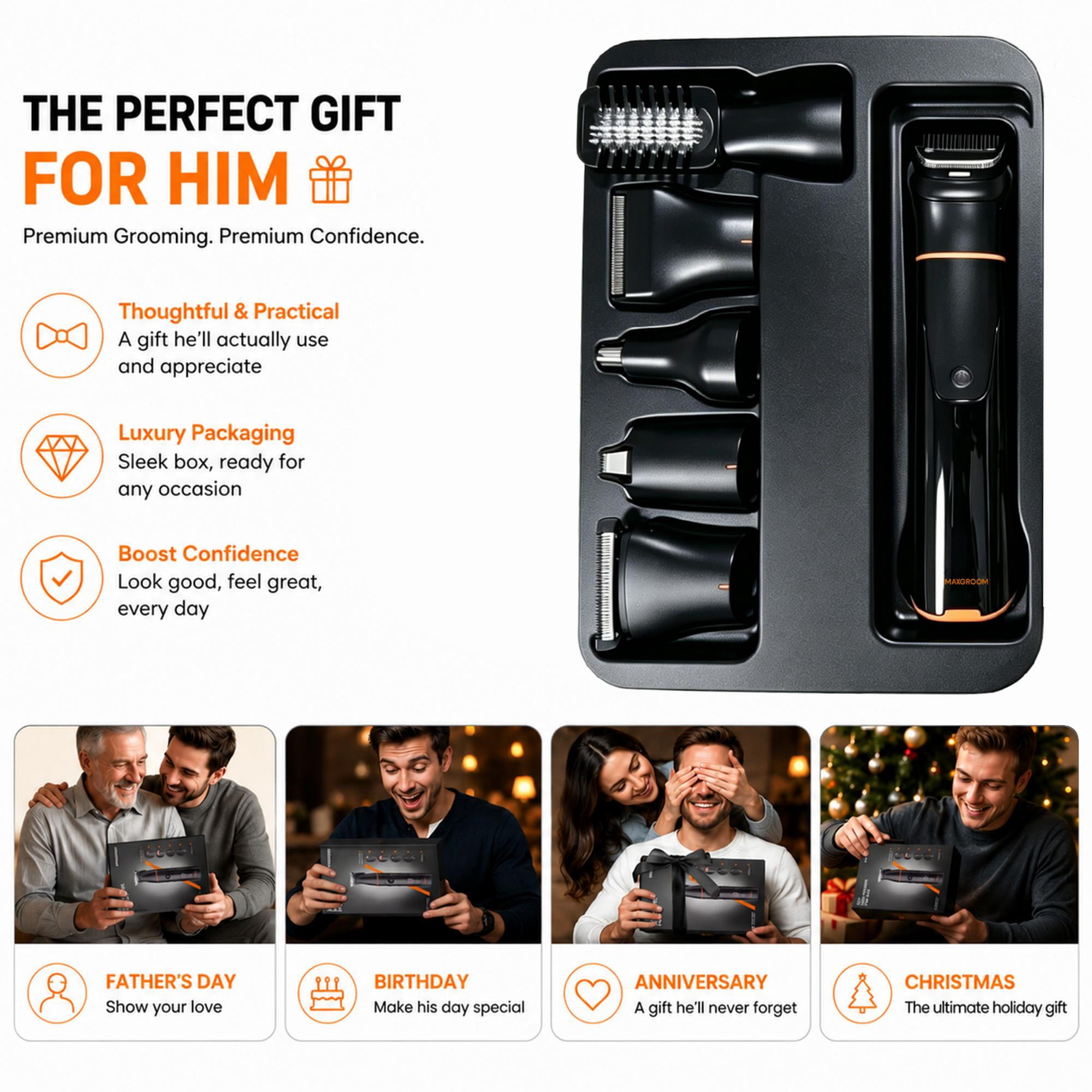 Manscape All-in-One Beard Trimmer for Men, Dual-Speed Electric Waterproof Razor Shaver for Mustache, Facial, Beard Styler, Mens Beard Grooming Kit with LED Display, Type-C Rechargable, Charging Dock