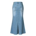 thumbnail image 7 of Women Denim Maxi Skirt Washed Jean Casual Denim Long A-Line Retro Button Skirts, 7 of 7