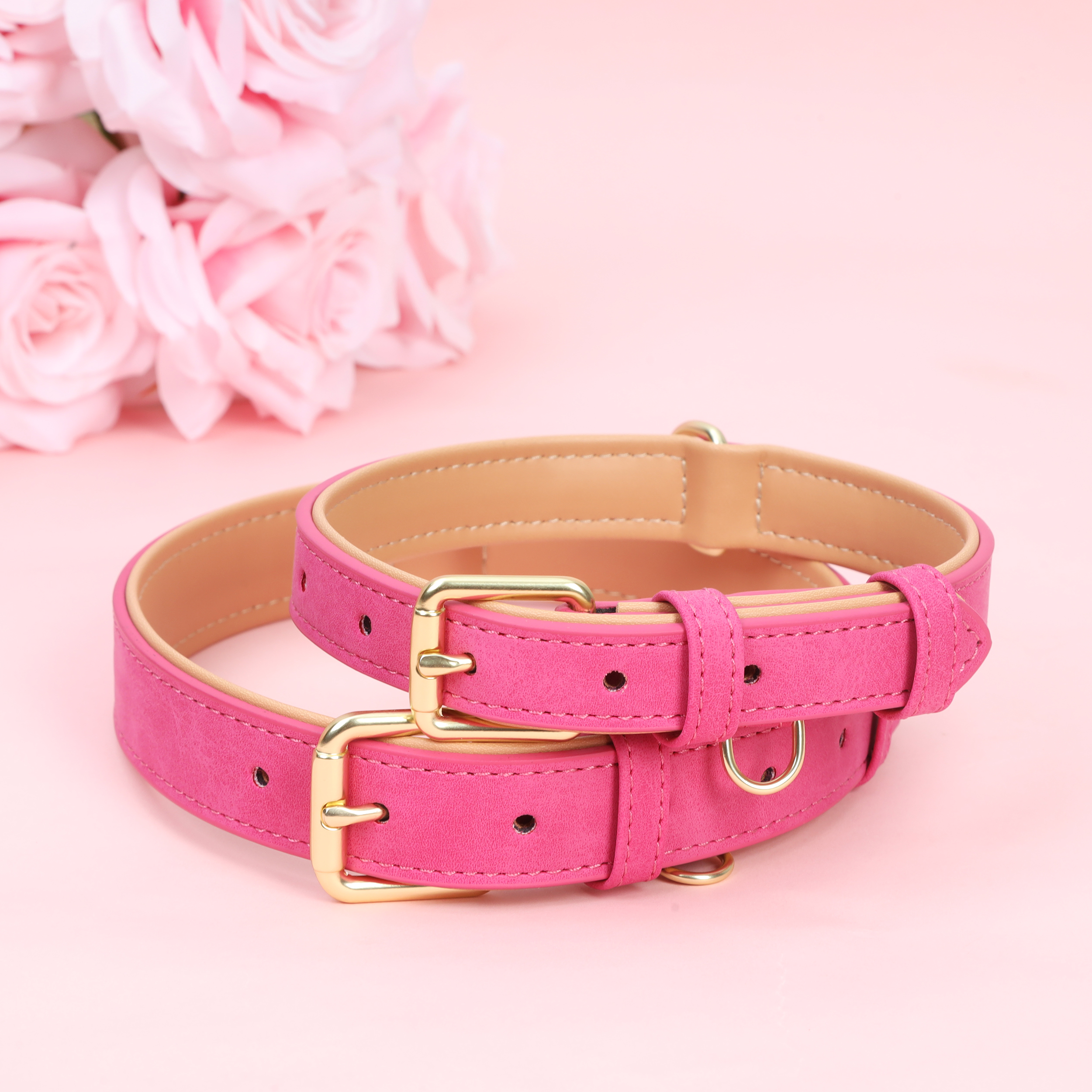 Jumpress Leather Dog Collar for Medium Dogs, Hot Pink photo 5