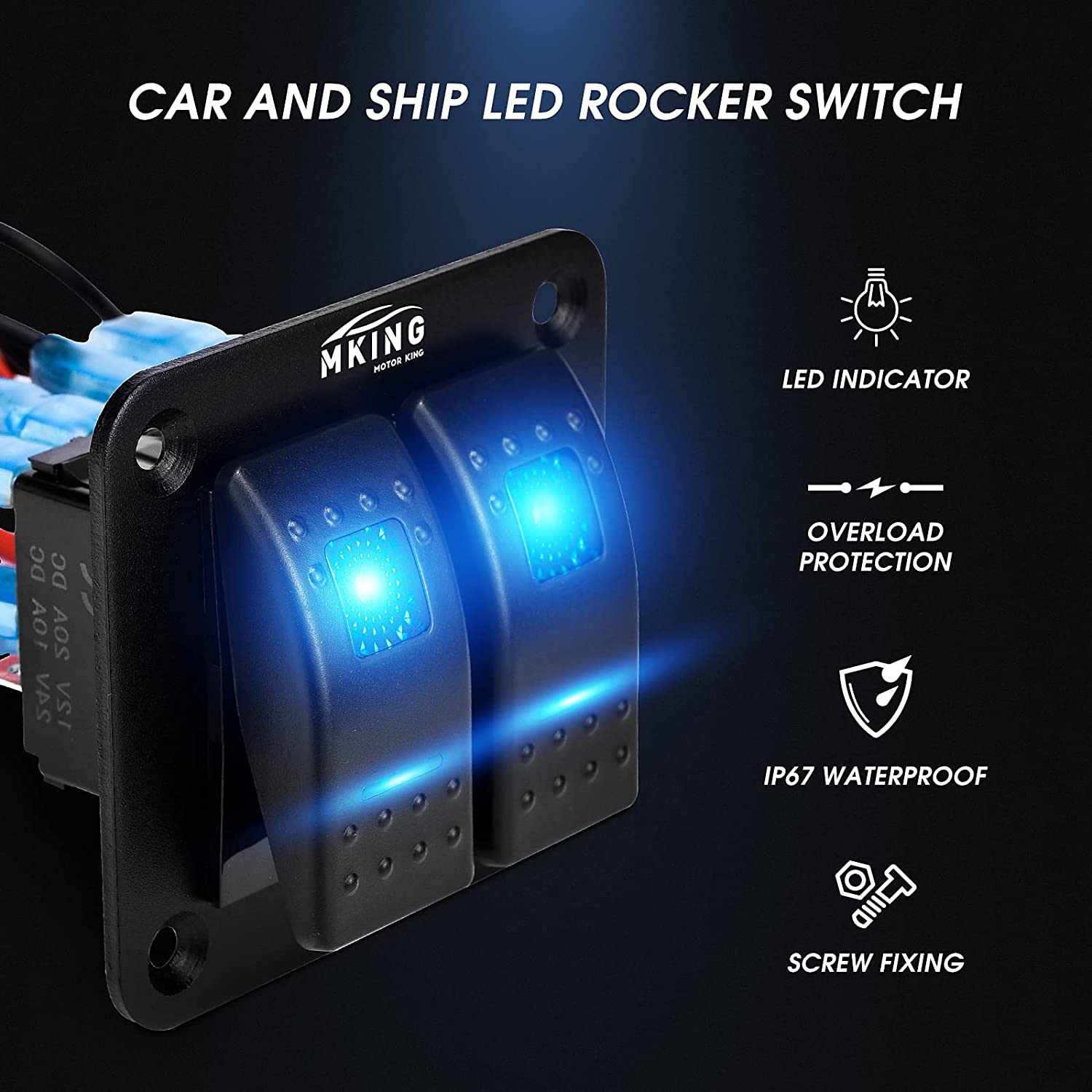 MKING Gang Rocker Switch Panel|Waterproof Marine Switch Panel|Built with  fuses，with Overload Protection Functions|for Led Work Lights|Fog Lights|Front  Lights|Tail Lights and Auxiliary Lights.