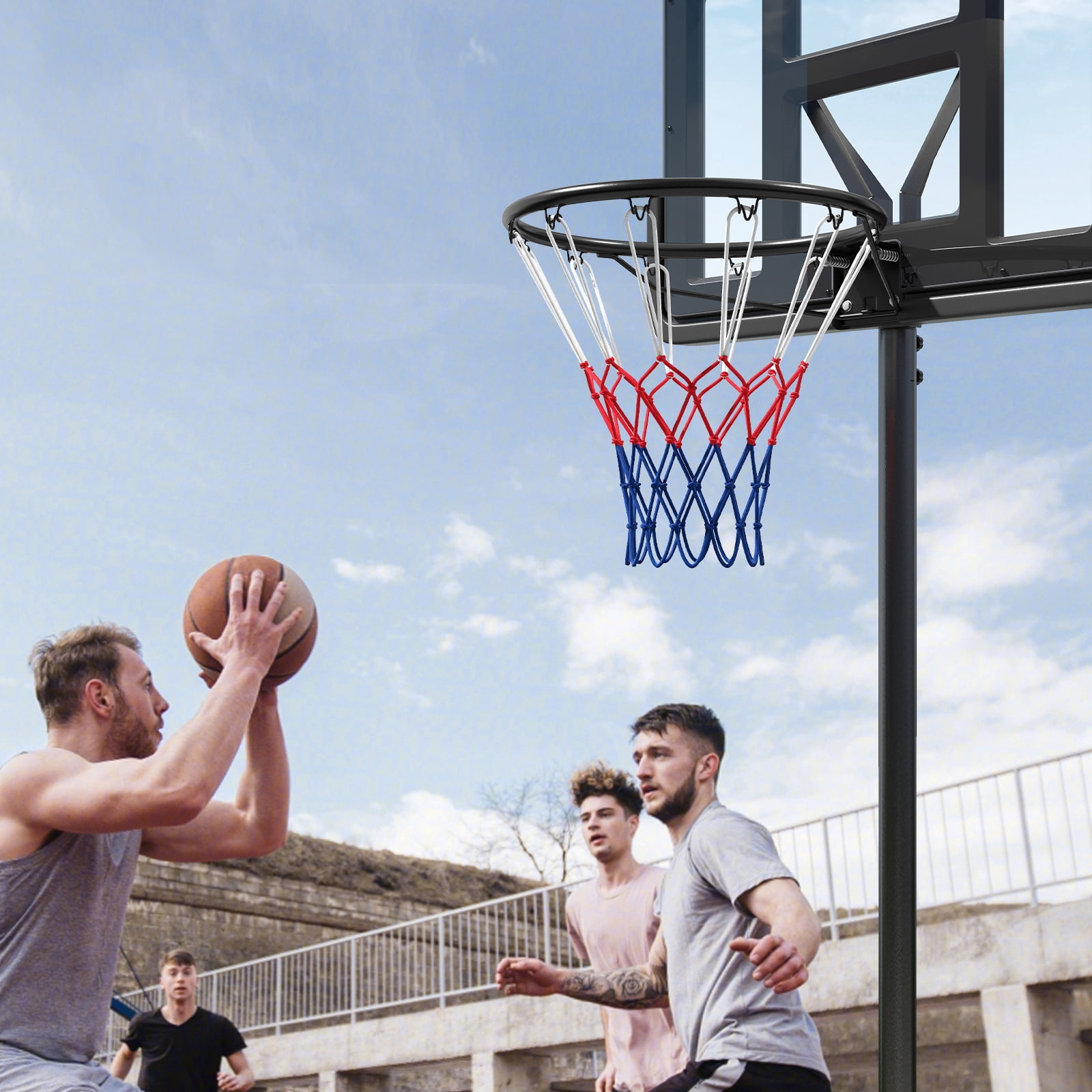 Patiojoy 18" Standard Basketball Rim Replacement for Most Backboards Shock-absorbing Springs & Weather-resistant Net Black