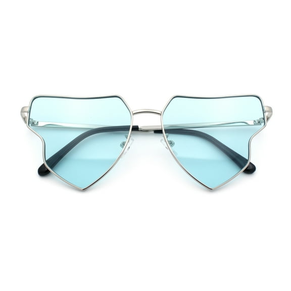 Womens Retro Hippie Hipster Metal Rim Butterfly Shape Sunglasses Silver - Blue