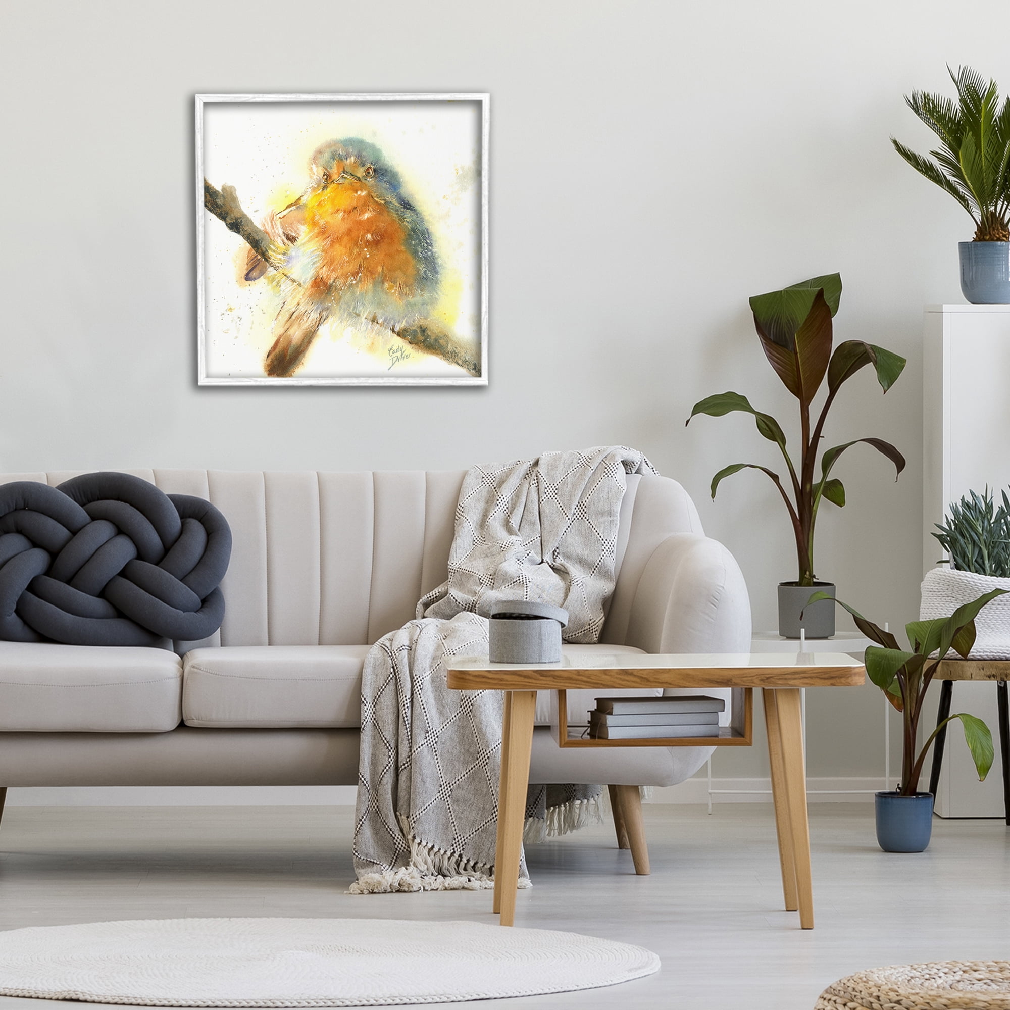 Stupell Industries Seated Songbird Watercolor White Framed Giclee Art, design by Cady Driver