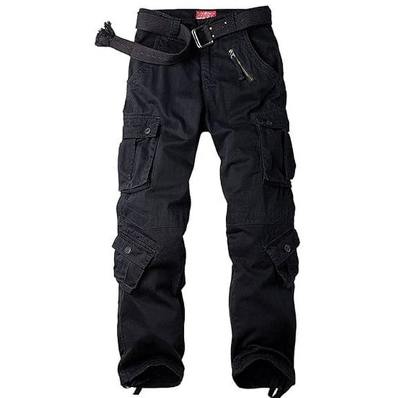 POENTAB Cargo Pants for Men Ripstop Cotton Work Pants Regular Fit Utility Safety Workwear with 8 Pockets Black 29 (No Belt)