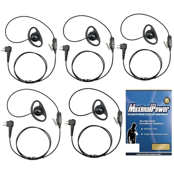 D-Shape 2-Wire Headset Earpiece Fixed for Motorola Two Way Radio, 2-Pin plug for Motorola radio. (5 Pack)