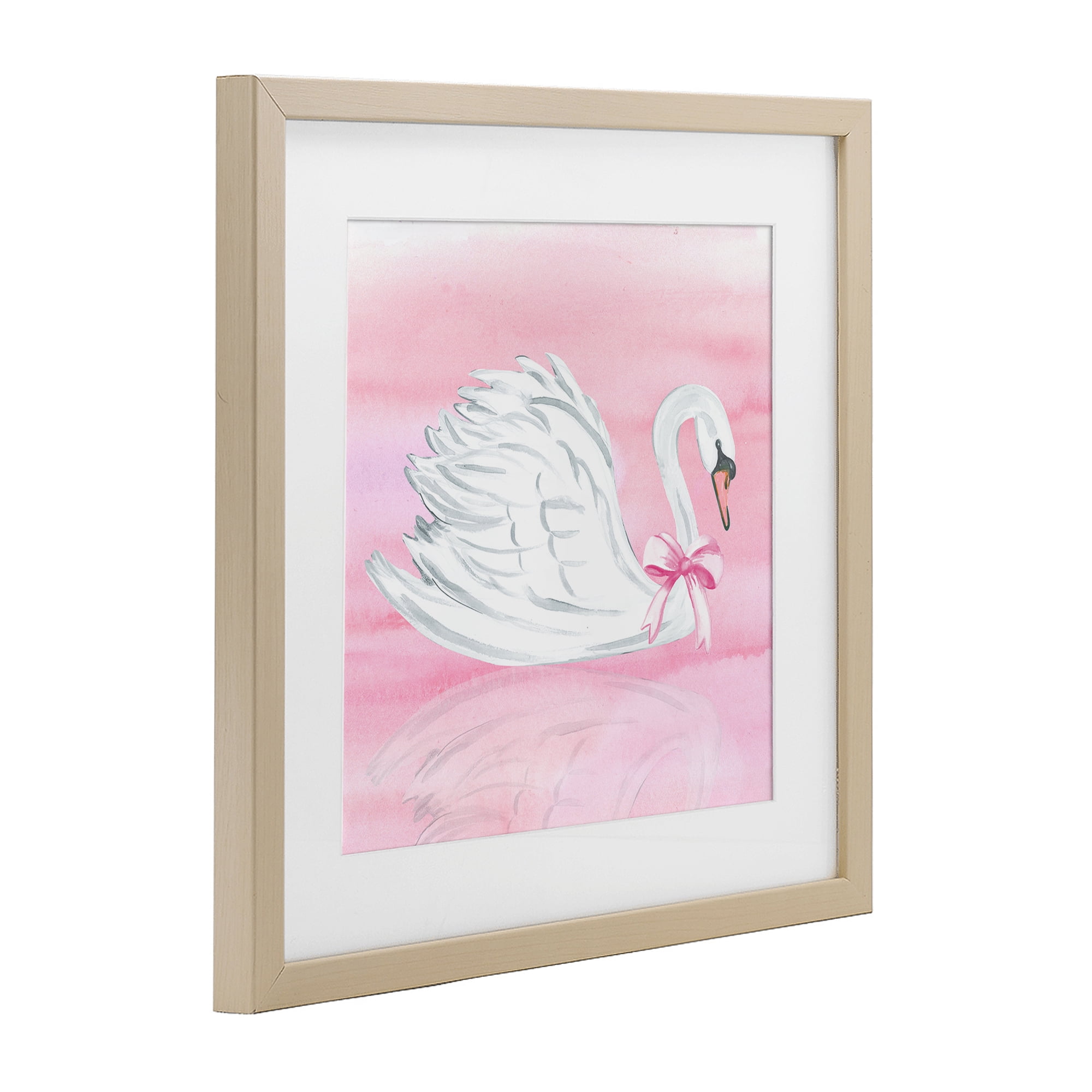 Stupell Industries Pink Bow Swan Birch Framed Print Under Glass, design by Corinne Haig