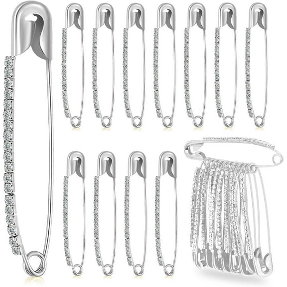 AIGIA 10 Pcs Safety Pins Rhinestone Brooches and Pins for Women Large Sweater Shawl Clips Faux Crystal Brooches Shiny Brooch Pins