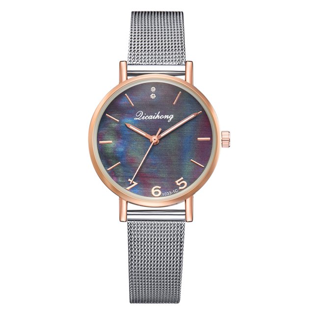 Reloj de cuarzo con correa de malla de acero de moda Reloj femenino informal con espejo multicolor (negro)