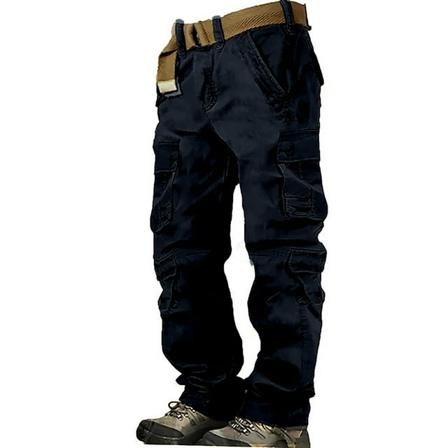 Hontri Pantalon Cargo pour Hommes Pantalon Cargo pour Hommes Pantalon Cargo Pantalon de Randonnée 8 Poches Uni Confort Respirant Extérieur Quotidien Sortie Coton Mode Pantalon Décontracté Marine 33