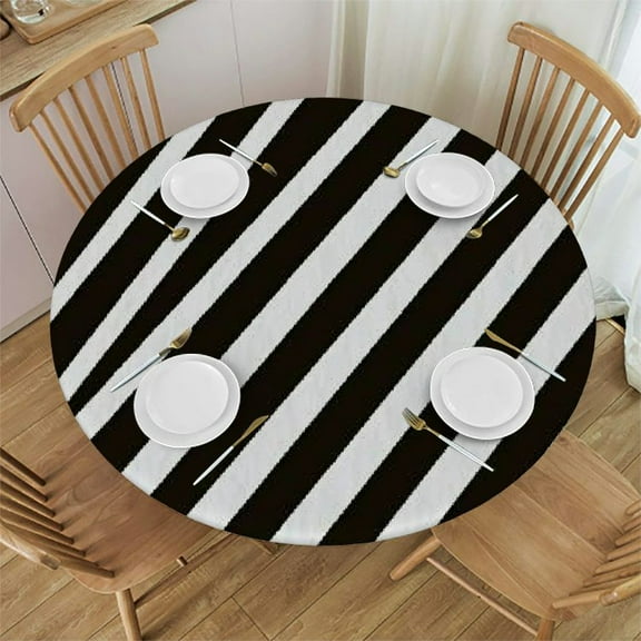 BCIIG Stripes Round Tablecloth Stain Resistant Washable Perfect for Indoor Outdoor Dining Wedding Parties Kitchen 100% Polyester with Elastic Edge for Picnic Farmhouse Decor 31"-35