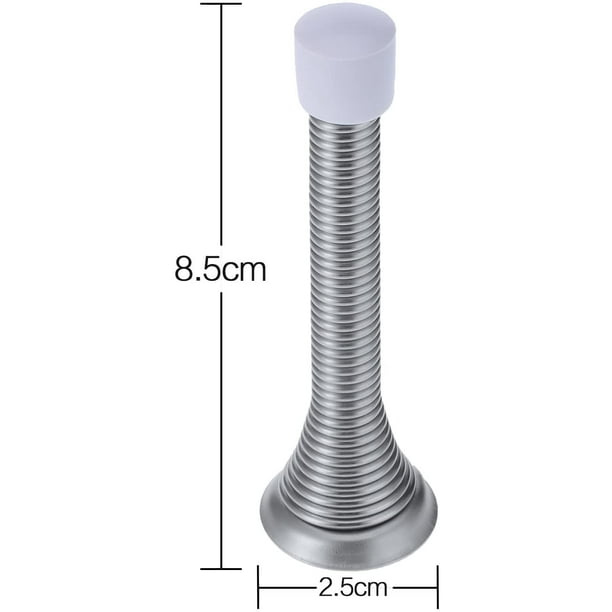 Paquete de 5 topes de puerta de metal con resorte de 85 mm con tornillos y placa base (plata)
