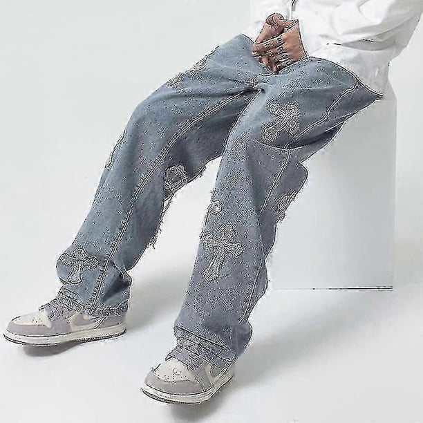 V-hanver Men Streetwear Baggy Jeans Trousers Cross Hip Hop Mens Loose Jeans Pants Women Oversized Boyfriend Jeans Denim Jeans