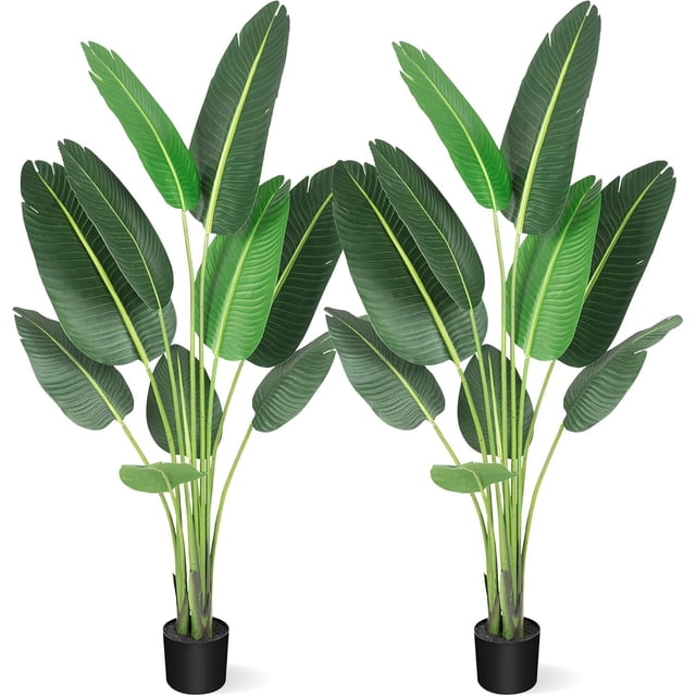 Árbol Artificial Ave del Paraíso – Planta Falsa de Plátano con Troncos – Maceta Decorativa – Interior y Exterior – Hogar y Oficina