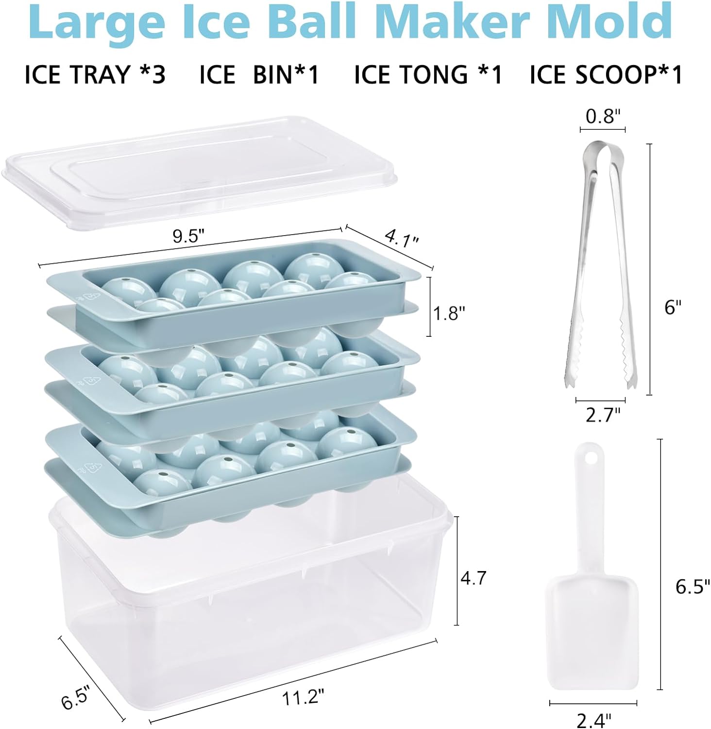 Ice Cube Tray with Lid, 3 Pack 2 INCH Round Ice Ball Maker, Easy Fill & Release Sphere Ice Ball Mold for Whiskey Cocktails Bourbon - Blue