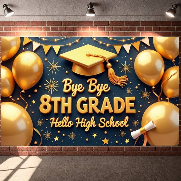 Black and White Next Stop High School Banner Hand-drawn  Graduation Display Chalkboard Design Graduation Cap School Backdrop for Graduation Party High School Transition School Event