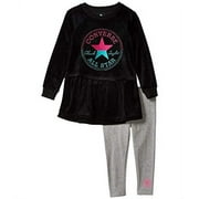Converse Girl's Ombré Chuck Patch Velour Peplum Dress & Leggings Two-Piece Set (Little Kids) Black 6X Little Kid