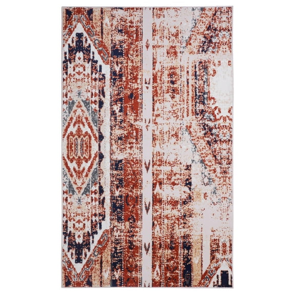 Furnish My Place Indoor Distressed Bohemian Moroccan Rug with Jute Backing - 3 ft. 6 in. x 5 ft. 6 in., Peach, Traditional, Area Rug for Living Room, Bedroom, Hallway