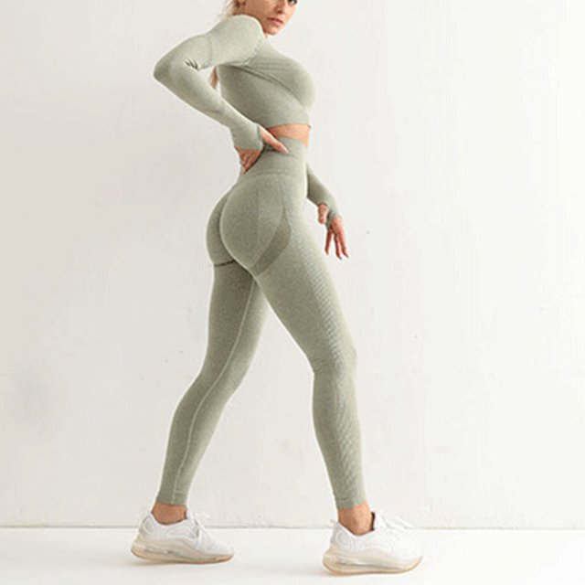 Kits De Polainas Superiores De Manga Larga, Traje De Yoga De Cintura Alta 2 Piezas Bodycon High Stretch Para El Hogar ACTIVE Cocina, Decoración y Otros