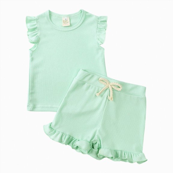 TOWED22 Toddler Infant Lovely Outfits 2pcs Tank Shirts Sleeveless Shorts Cute Summer Clothing Sets Sweet with Pockets(Light Green,4-5 Y)