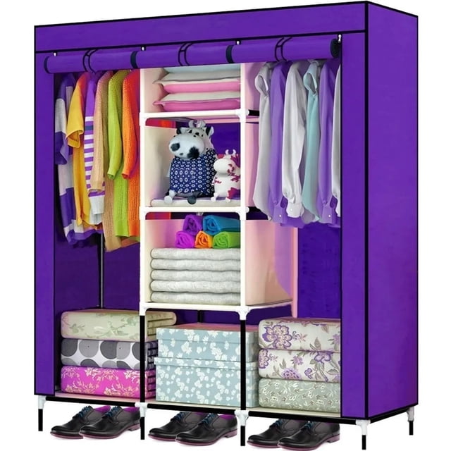 Mueble Organizador Closet Armable Ropero De Tela Decor Home Armario Portatil Morado