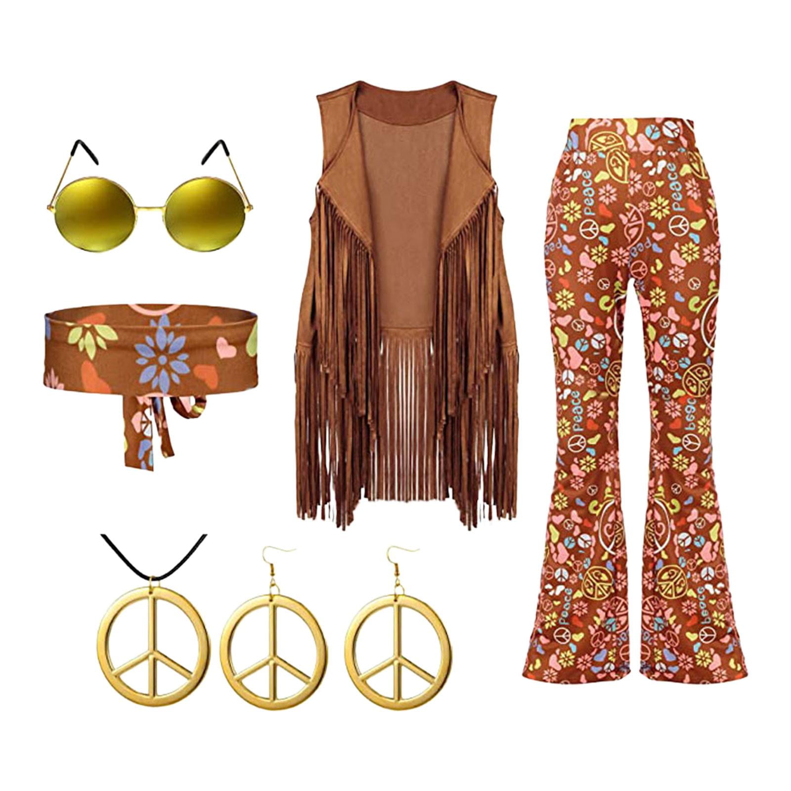 Conjunto de disfraz Hippie, accesorios de ropa para mujer, chaleco