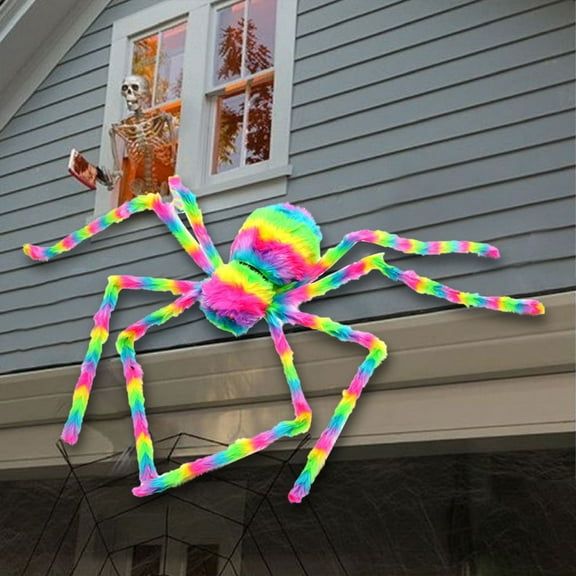 TOPRenddon Halloween Giant Spider Decorations,Colorful Plush Giant Spider Ornament, Creepy Crawling Halloween Decoration, Hairy Spooky Spider for Indoor/Outdoor Decor