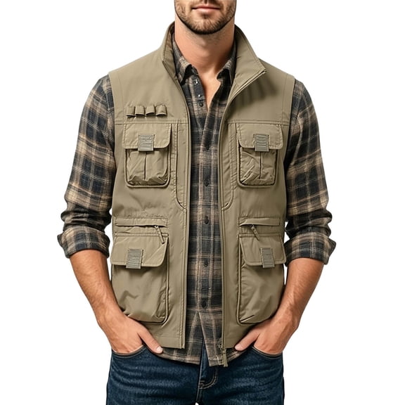 Yyuenw Men's Versatile Multi-Pocket Top, Lightweight Fishing & Photography Jacket for Camping, Hiking, Summer Outdoor Adventure Wear