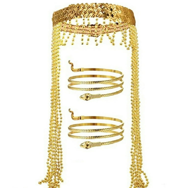 Halloween Party Egyptian Headband Teenager Adult Taking Photo Hairband with Snake Shape Bangle Gold Color Hair Hoop