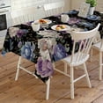 thumbnail image 4 of Country Flowers Rectangle Tablecloth, Botanical Purple Blue Floral Black Waterproof & StainResistant Tablecloth, Washable Oil-proof Table Cover for Dining/Party/Wedding/Camping/Buffet 54x108 In, 4 of 9